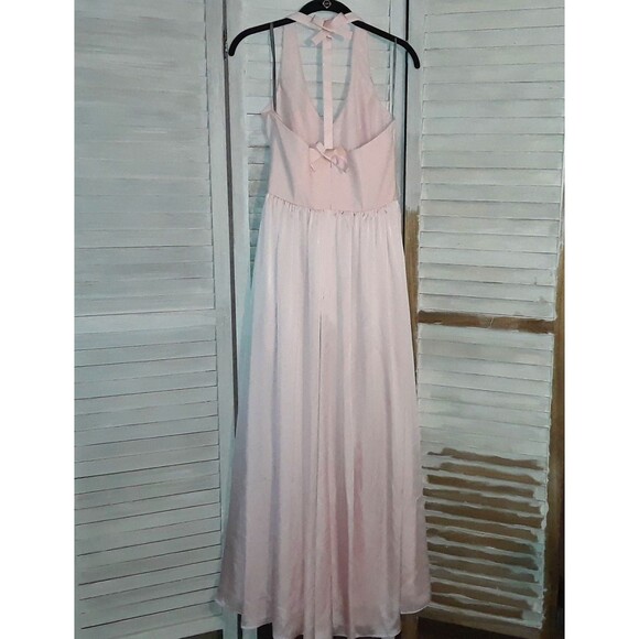 White by Vera Wang Women's Maxi Dress Size 8 Halter Front Slit Bow Details Pink - Picture 2 of 11